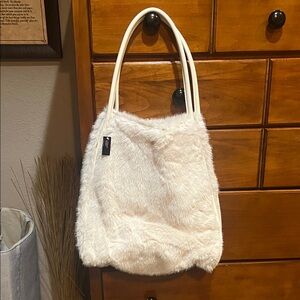 Victoria Secret  Cream Faux Fur Tote Bag